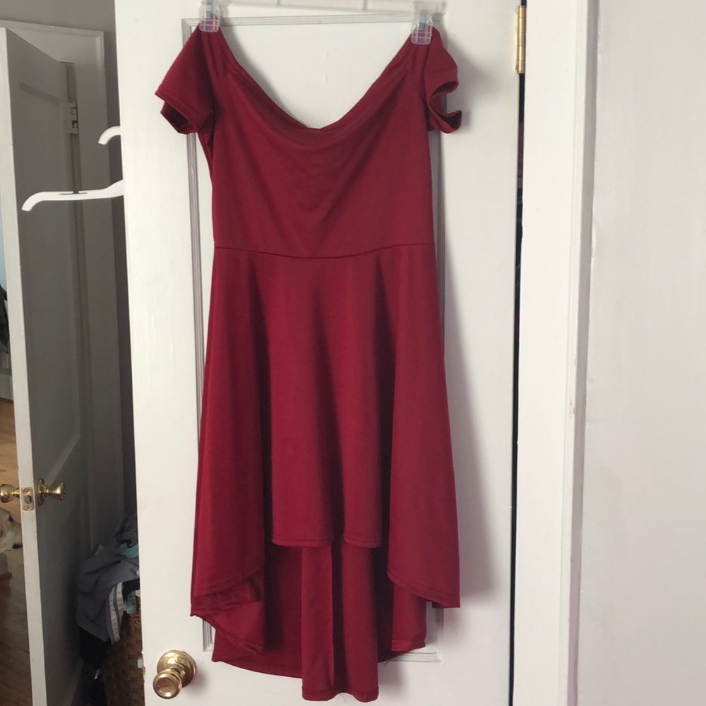 Hi low off the shoulder dress